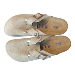 Women's Birkenstock Boston Taupe Suede Shoes - Narrow Fit